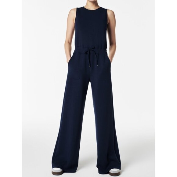 Spanx AirEssentials Sleeveless Jumpsuit Classic Navy Romper Open Back Wide Leg L - Picture 6 of 14